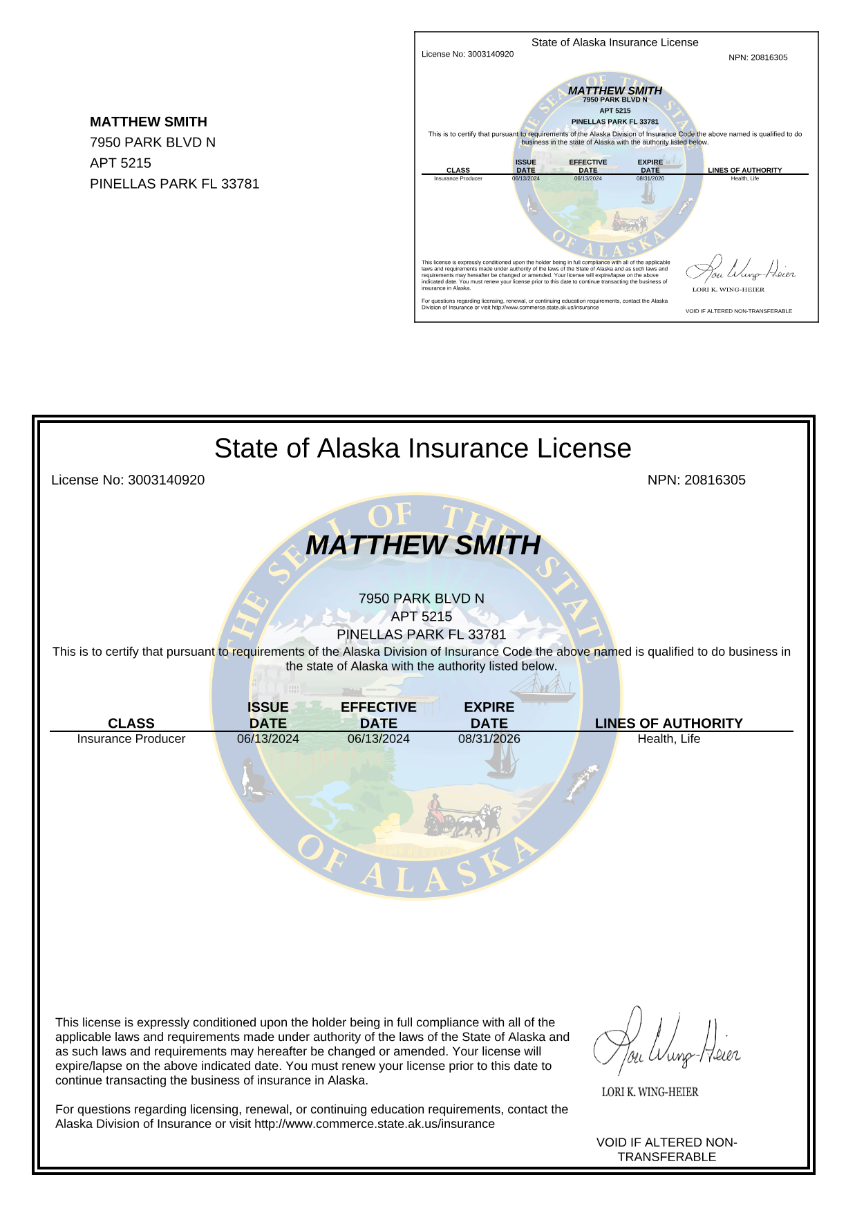 Alaska insurance license (opens the full PDF)