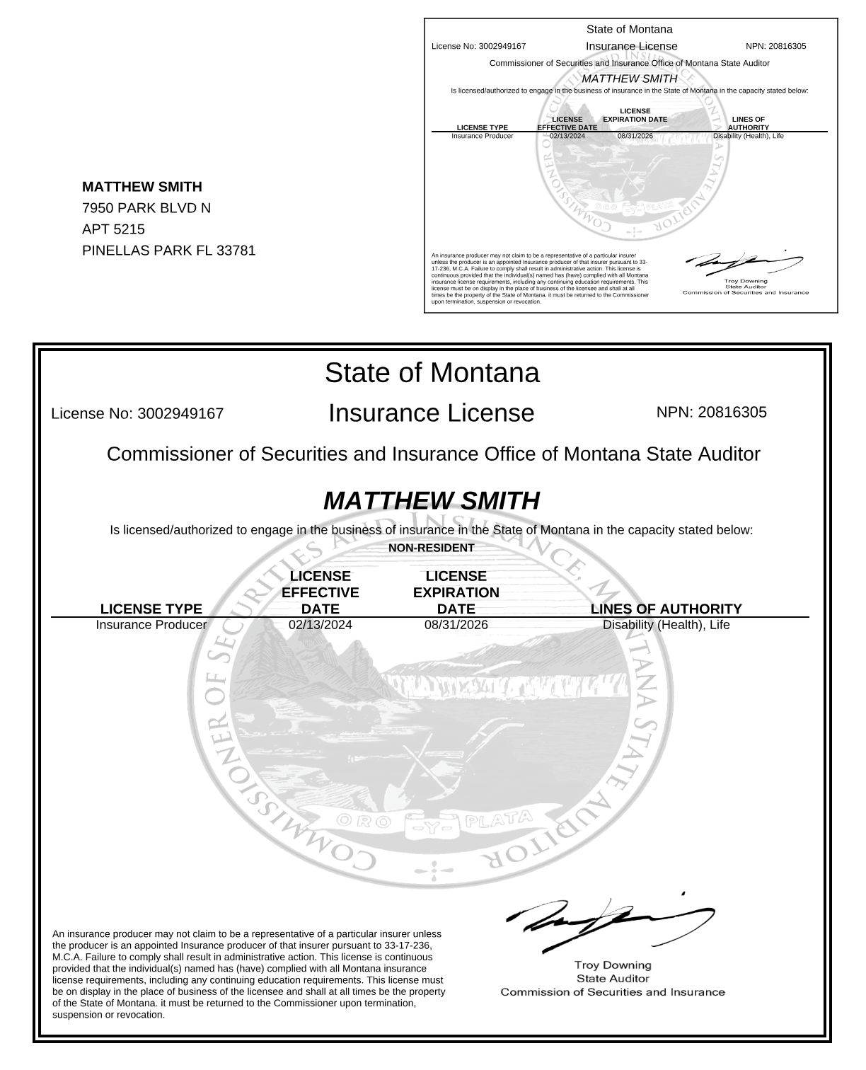 Montana insurance license (opens the full PDF)
